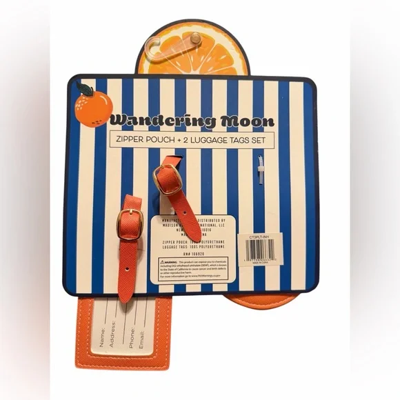 Wandering Moon Orange themed Zipper Pouch + 2 Luggage Tags - Picture 2 of 4